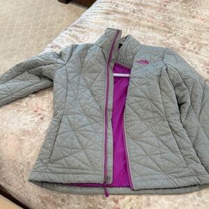 The North Face Women's Quilted Gray Jacket with Purple Lining